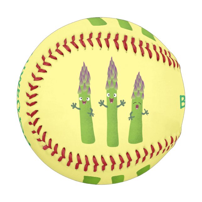 Niedlicher Spargel mit Gemüsetrio-Cartoon Baseball (Vorderseite Links)