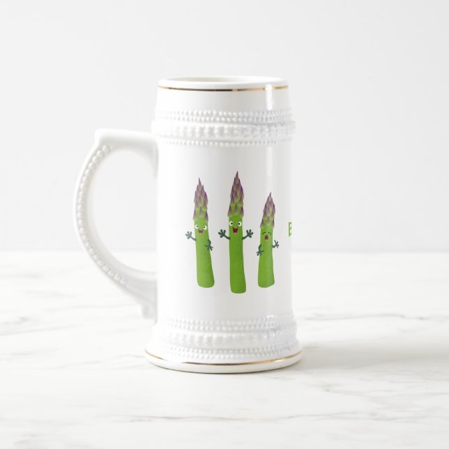 Niedlicher Spargel mit Gemüsetrio-Cartoon Bierglas (Links)