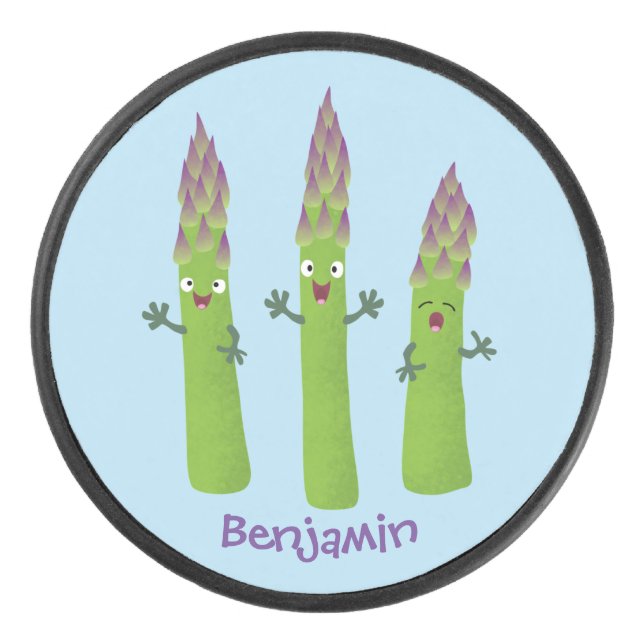 Niedlicher Spargel mit Gemüsetrio-Cartoon Eishockey Puck (Vorderseite)