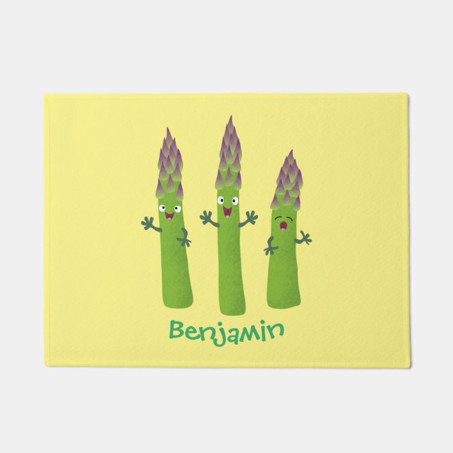 Niedlicher Spargel mit Gemüsetrio-Cartoon Fußmatte (Vorderseite)