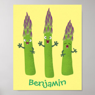 Niedlicher Spargel mit Gemüsetrio-Cartoon Poster