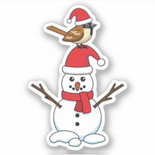 Niedlicher Sparrow auf Snowman Aufkleber