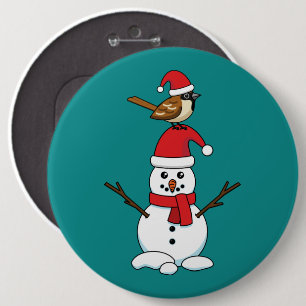Niedlicher Sparrow auf Snowman Button