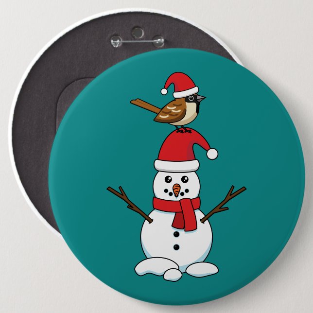 Niedlicher Sparrow auf Snowman Button (Vorne & Hinten)