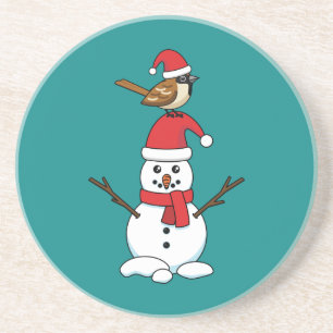 Niedlicher Sparrow auf Snowman Getränkeuntersetzer