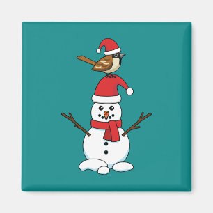 Niedlicher Sparrow auf Snowman Magnet