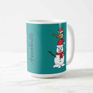 Niedlicher Sparrow auf Snowman Name hinzufügen Kaffeetasse