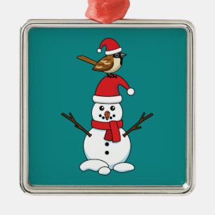 Niedlicher Sparrow auf Snowman Ornament Aus Metall