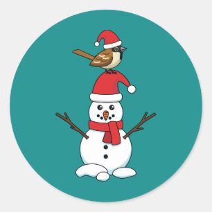 Niedlicher Sparrow auf Snowman Runder Aufkleber