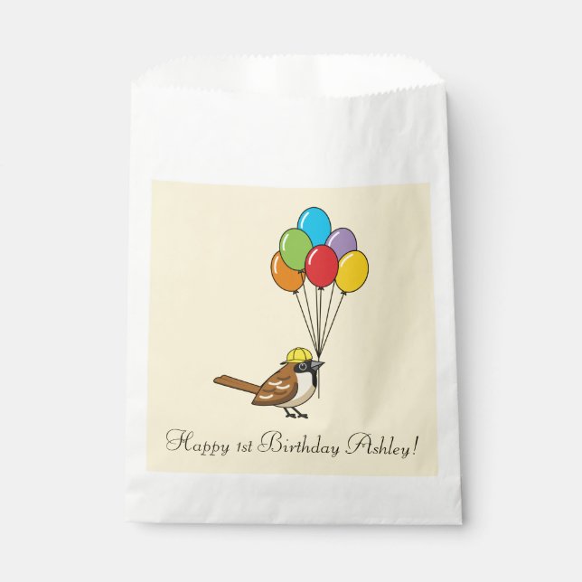 Niedlicher Sparrow mit Balloons Geburtstag | Perso Geschenktütchen (Vorderseite)