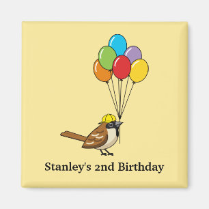 Niedlicher Sparrow mit Balloons Geburtstag Perso Magnet
