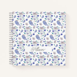 Niedlicher Sparrow und Blue-Blume-Hut Notizbuch