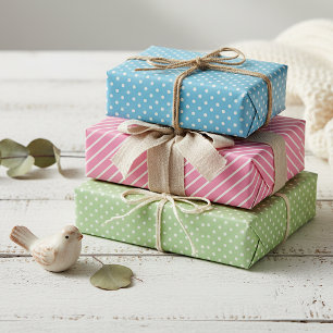 Niedlicher Spaß Blau rosa grüne Streifen Punkte Ku Geschenkpapier Set