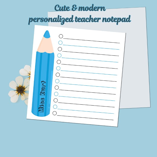 Niedlicher Spaß Blue Pencil Lined Personalisiert L Notizblock (Modern Chic Fun Blue Pencil Personalized Teacher Appreciation Notepads)