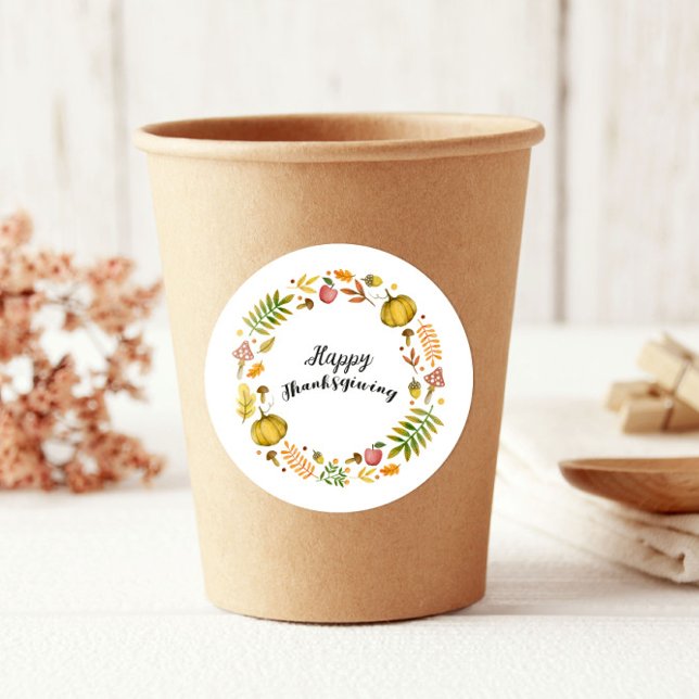 Niedlicher Spaß fällt Wreath Happy Thanksgiving Runder Aufkleber (Von Creator hochgeladen)