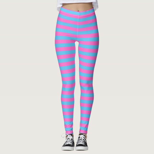Niedlicher Spaß farbenfroh rosa und blau gestreift Leggings (Vorderseite)