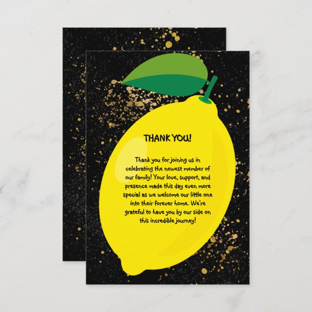 Niedlicher Spaß Gelbe Lemon Gold Glitzer Kinderdus Dankeskarte (Vorne/Hinten)