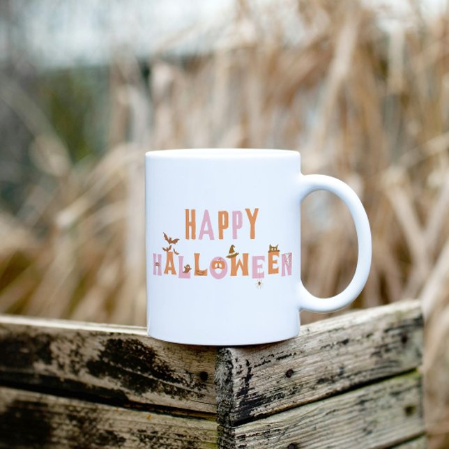 Niedlicher Spaß glücklich Halloween Retro Kaffeetasse (Retro happy halloween mug)