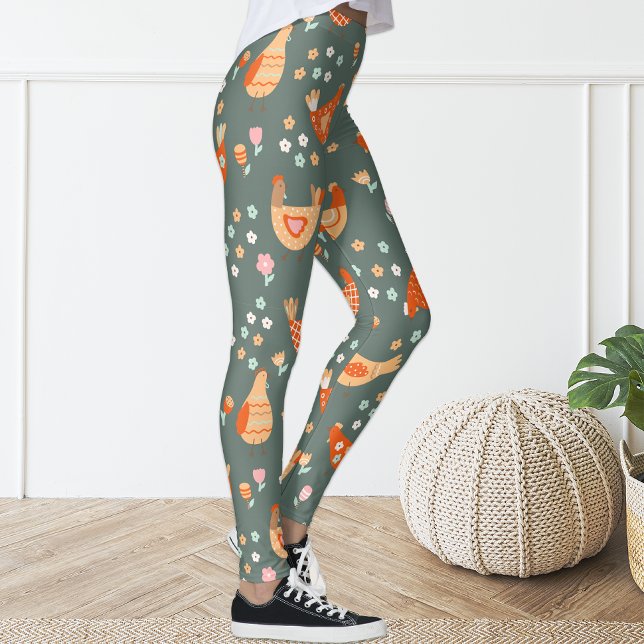 Niedlicher Spaß Grüne Orangenblütenhühner Leggings (Von Creator hochgeladen)