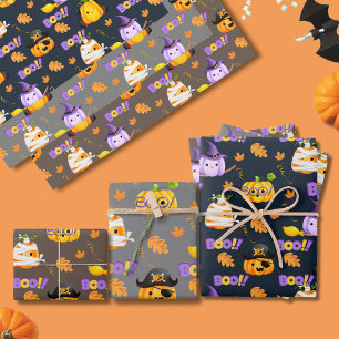 Niedlicher Spaß Halloween Kostüm Pumpkin Geschenkpapier Set