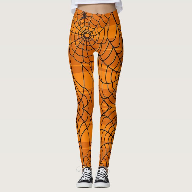 Niedlicher Spaß Halloween Spider Web Black und Ora Leggings (Vorderseite)