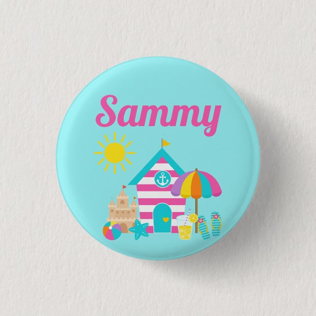 Niedlicher Spaß Kids Beach Sommer Button (Vorderseite)