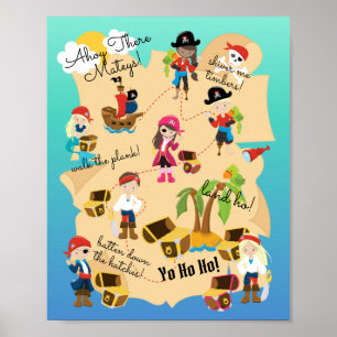 Niedlicher Spaß Personalisiert Pirate Treasmap Poster