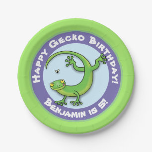 Niedlicher Spaß personalisierter Geckos Cartoon Ge Pappteller