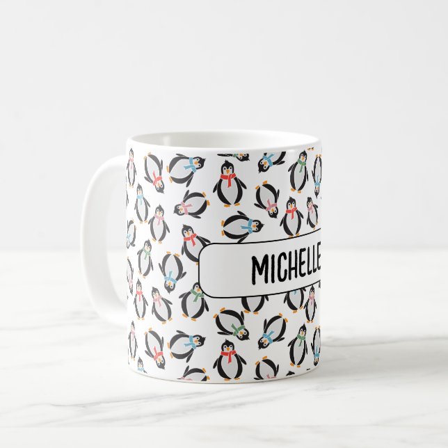 Niedlicher Spaß Schnee Weihnachtspinguine Kinder T Kaffeetasse (Vorderseite Links)