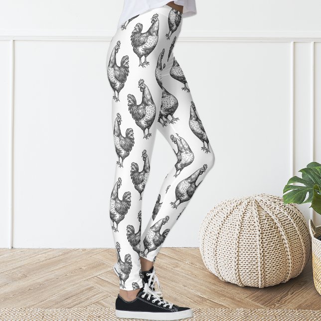 Niedlicher Spaß Schwarz-Weiß-Sketch-Hühnchen Hen Leggings (Von Creator hochgeladen)