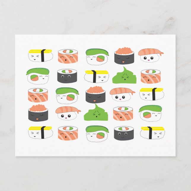 Niedlicher Spaß Sushi Illustration Muster Design C Postkarte (Vorderseite)