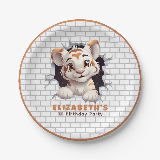 Niedlicher Spaß Tiger Cub Pinkeln Orangenbraunes P Pappteller (Vorderseite)