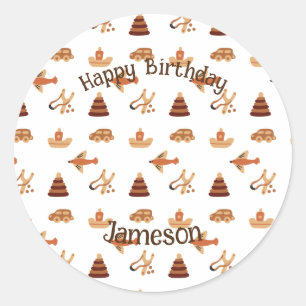 Niedlicher Spaß Wildbraun Kinderspielzeug Flugzeug Runder Aufkleber