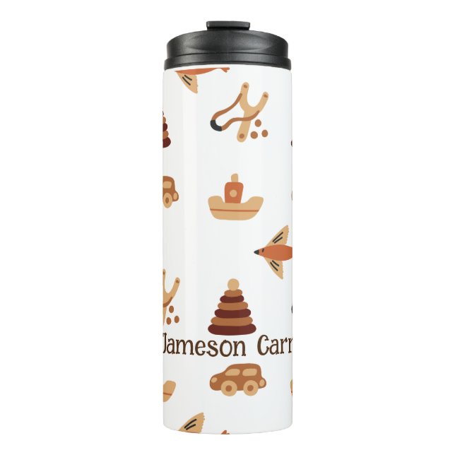 Niedlicher Spaß Wildbraun Kinderspielzeug Flugzeug Thermosbecher (Vorderseite)