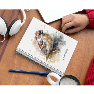 niedlicher Spatz in Aquarellfarbe, anpassbar Notizblock