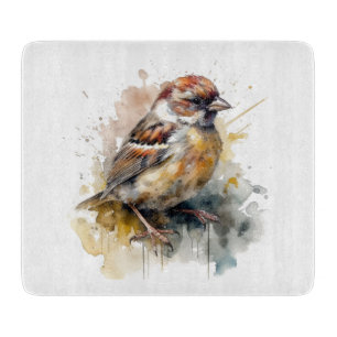 niedlicher Spatz in Wasserfarbe Schneidebrett