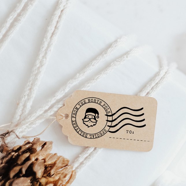 Niedlicher Special North Pole Lieferung Santa Post Gummistempel (Special Delivery From The North Pole Cute Santa Postmark Stamp. Perfect for making your own gift tag)