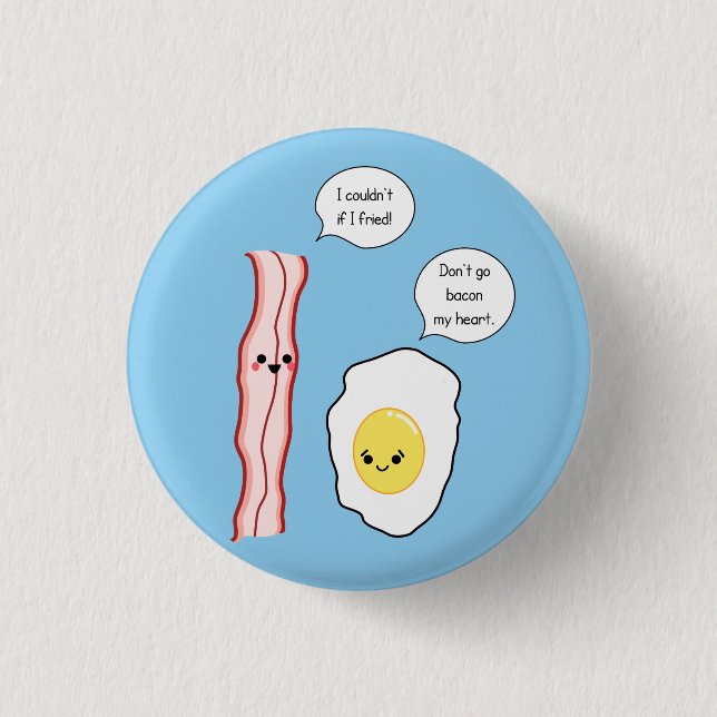 Niedlicher Speck-und Ei-Cartoon Button (Vorderseite)