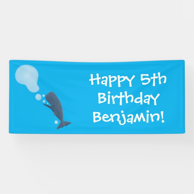 Niedlicher Spermienwal bläst Blasen Cartoon Banner (Horizontal)