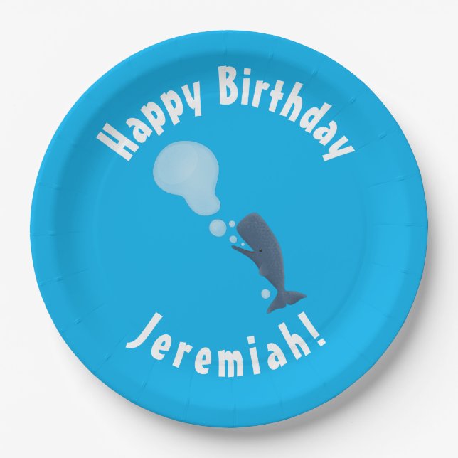 Niedlicher Spermienwal bläst Blasen Cartoon Pappteller (Vorderseite)
