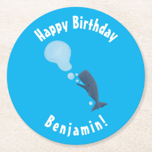 Niedlicher Spermienwal bläst Blasen Cartoon Runder Pappuntersetzer