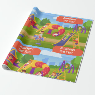 Niedlicher spielerischer Kinderspielplatz zum Gebu Geschenkpapier