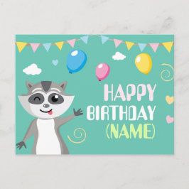 Niedlicher spiellustiger Raccoon mit Ballons Postkarte
