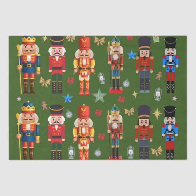 niedlicher Spielzeugsoldat Nutcracker Muster grün Seidenpapier (Vorderseite)