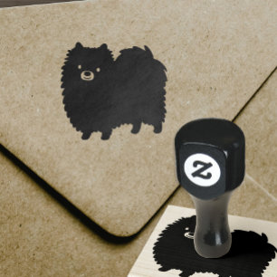 Niedlicher Spitz Cartoon Dog Black Pom Pommie Gummistempel