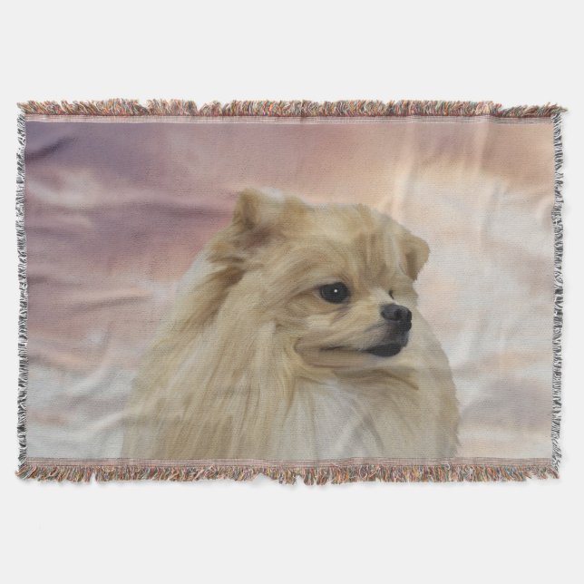 Niedlicher Spitz Dog Aquarellfarben Ölgemälde Decke (Vorderseite)