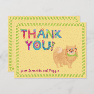 Niedlicher Spitz Dog Fun farbenfrohe Blumenbriefe  Dankeskarte