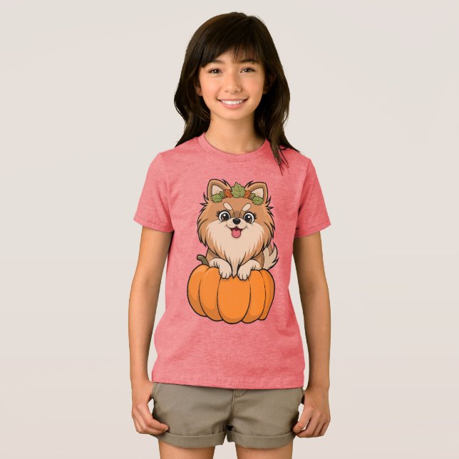 Niedlicher Spitz Fall Pumpkin Illustration Tri-Blend Shirt (Vorderseite Voll)