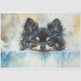 Niedlicher Spitz Hund in der Badewanne Dekoupage Seidenpapier