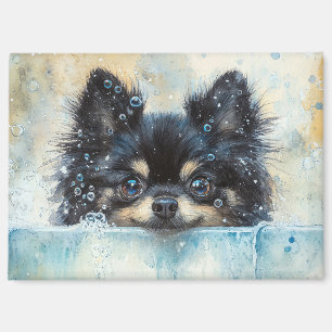 Niedlicher Spitz Hund in der Badewanne Magnet